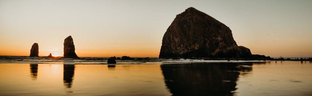  landscape shot of Cannon Beach in Oregon at sunset 