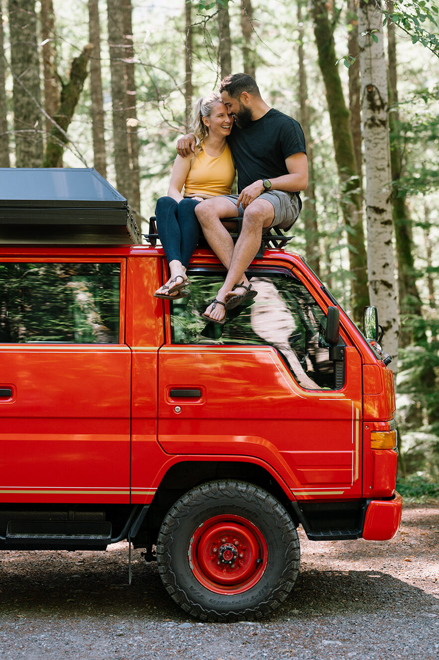 R and M sitting on the roof of their fire truck, sharing a quiet moment.