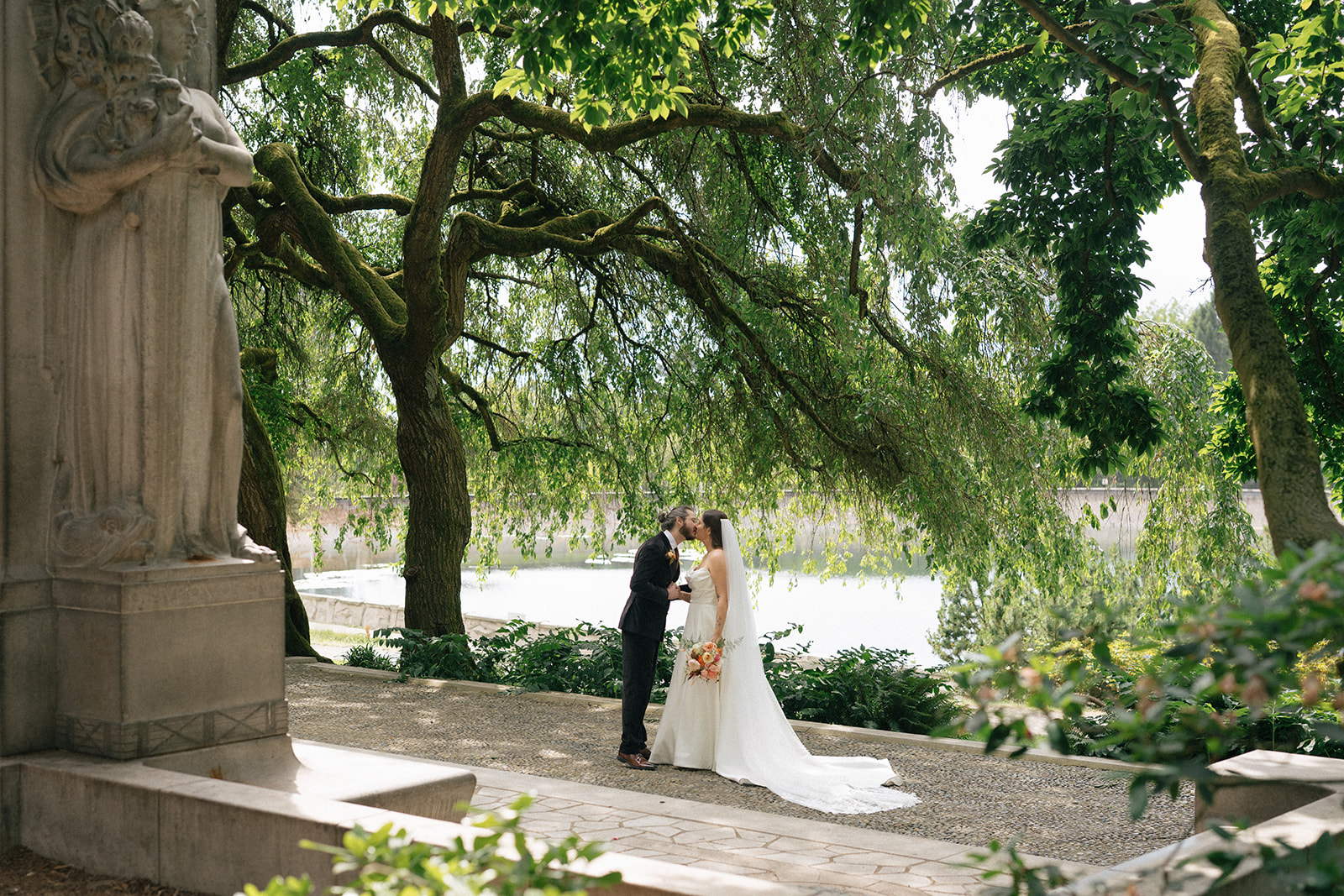 Couple embracing after first look in Volunteer park