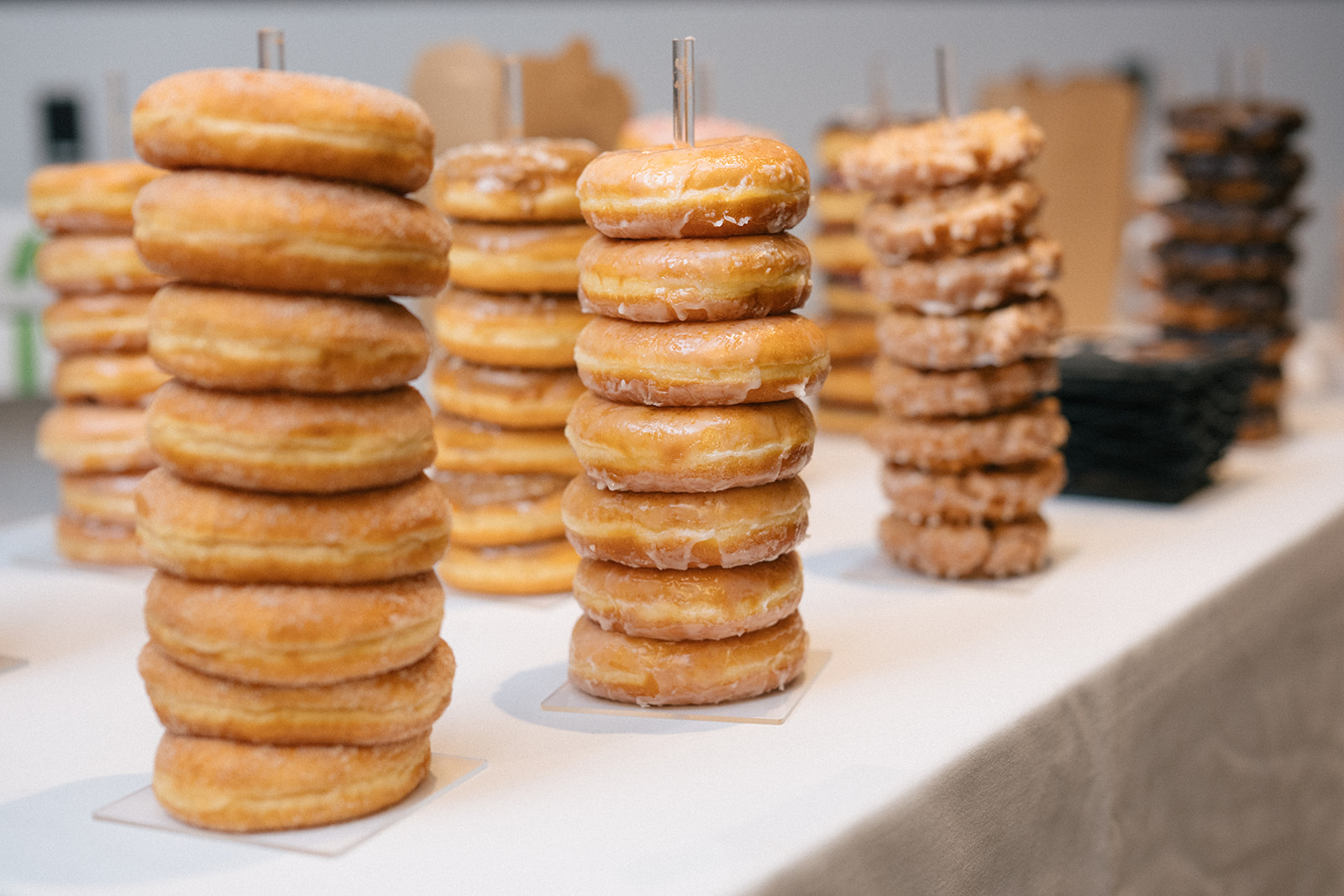 Wedding donuts from Dough Joy displayed during reception