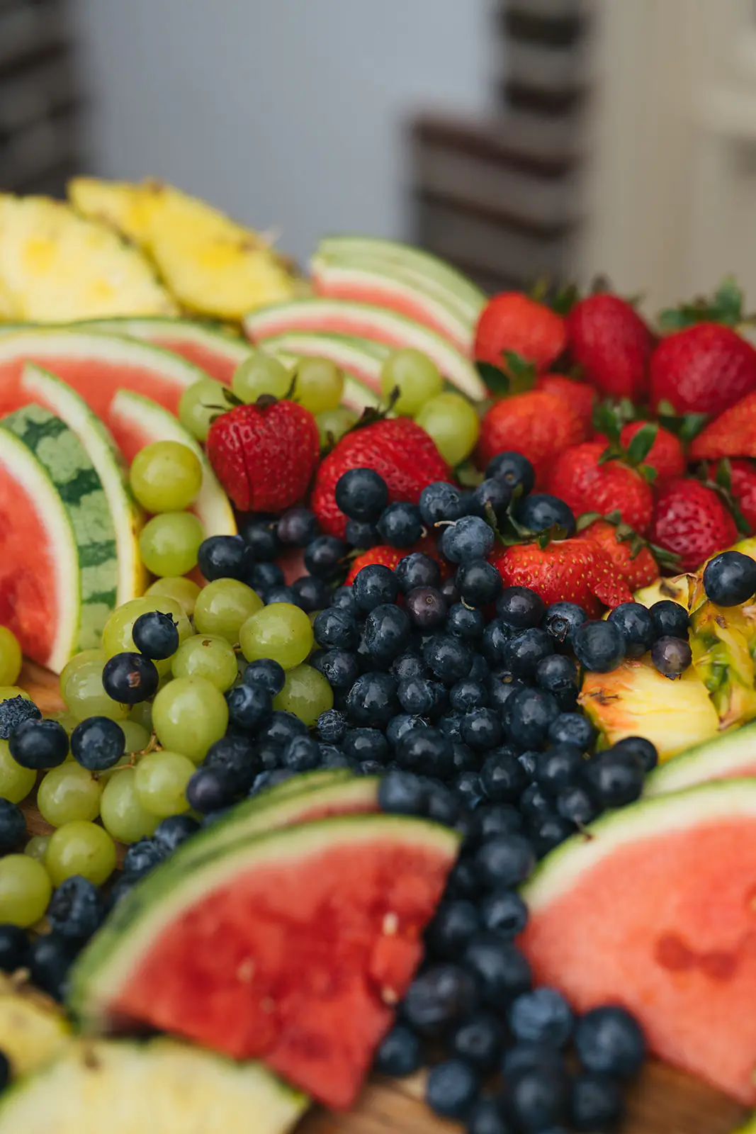 Colorful fruit platter displayed during cocktail hour